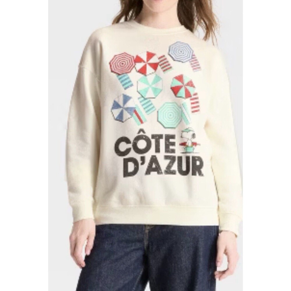 Peanuts Snoopy Côte d'Azur graphic crewneck pullover off-white sweatshirt NWT